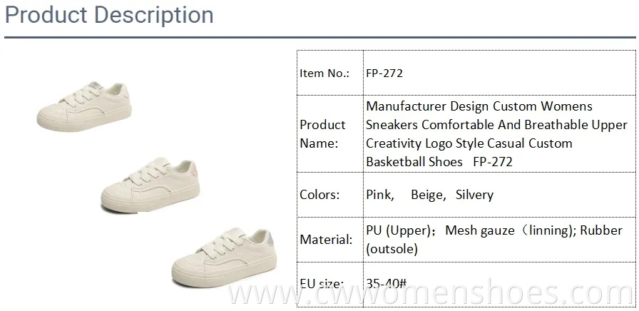 Manufacturer Design Custom Womens Sneakers Comfortable and Breathable Upper Creativity Logo Style Casual Custom Basketball Shoes Fp-272